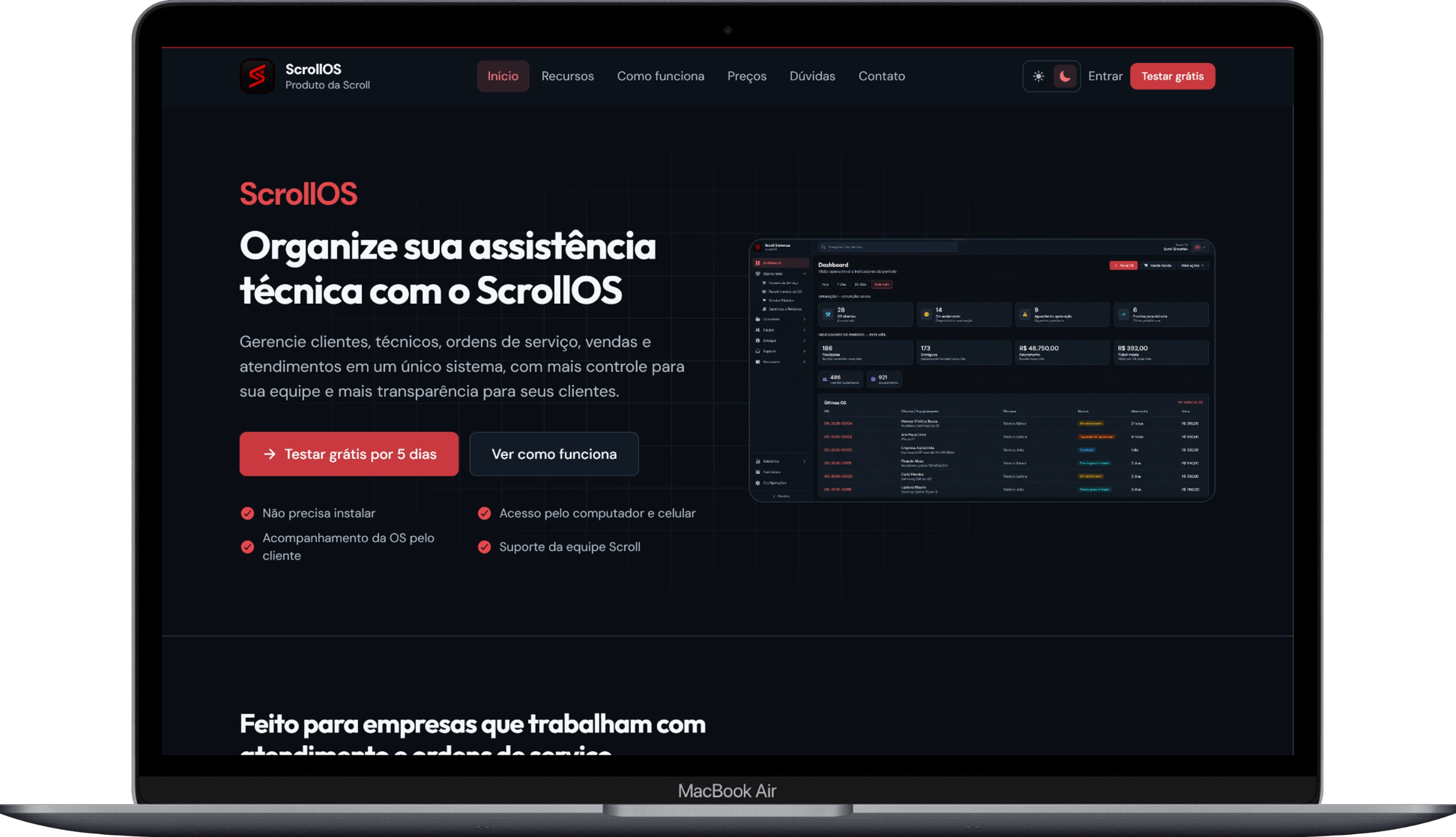 ScrollOS exibido em um MacBook Air